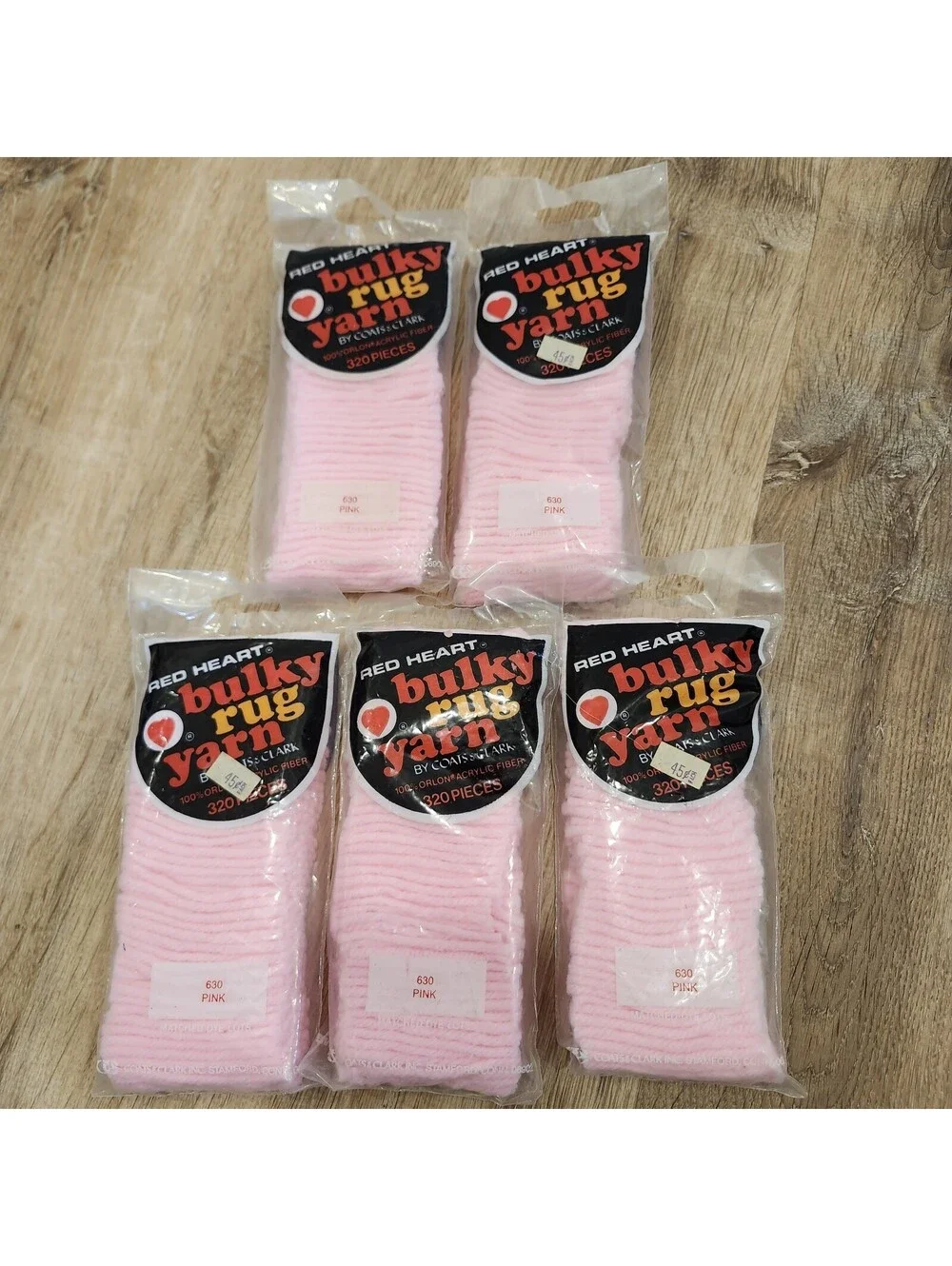 Vtg Red Heart Latch Hook Bulky Rug Yarn Pink 630 NOS 5pkgs of 320pcs